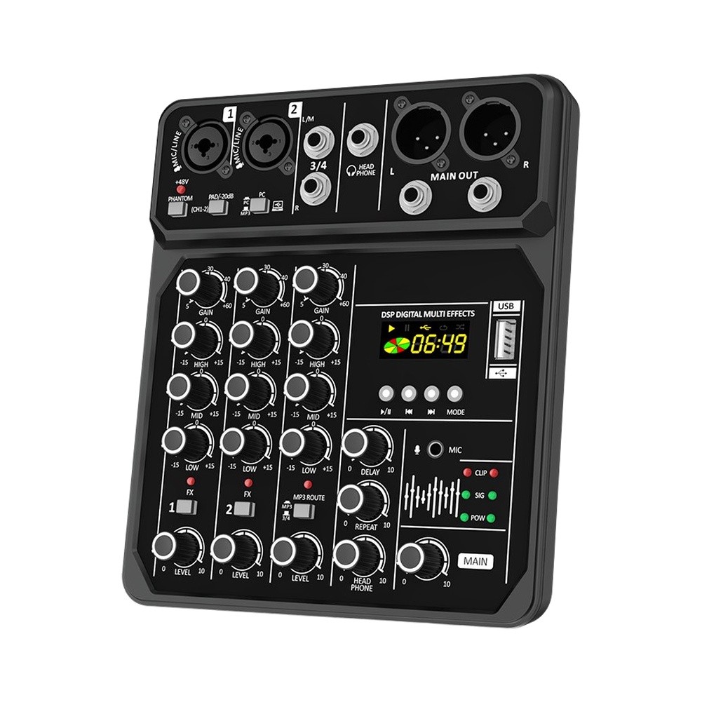 Audio And Music Mixer - 휴대용 4채널 오디오 믹서, 48V 지원,