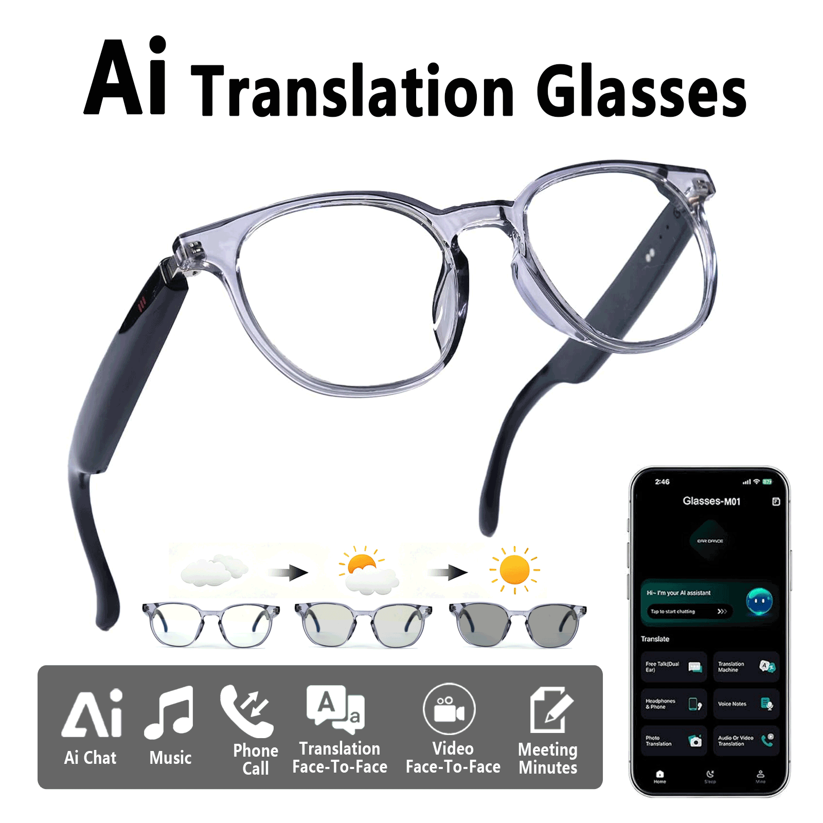 스마트 오디오 안경, 앱을 통한 실시간 번역, 변색 렌 - Audio Music Apps 리뷰 및 가격