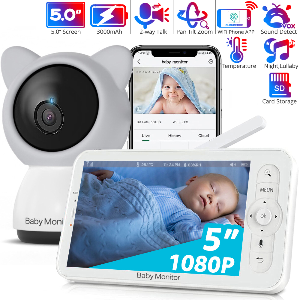 WiFi 베이비 모니터, 5인치 720P 디스플레이,  - Audio Music Apps 리뷰 및 가격