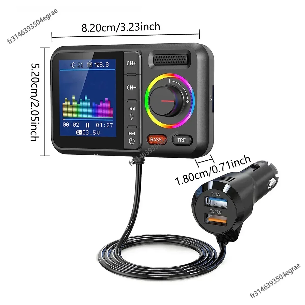 대형 컬러 화면 무선 FM 송신기 2.4A QC3.0  - Audio Music Mp3 리뷰 및 가격