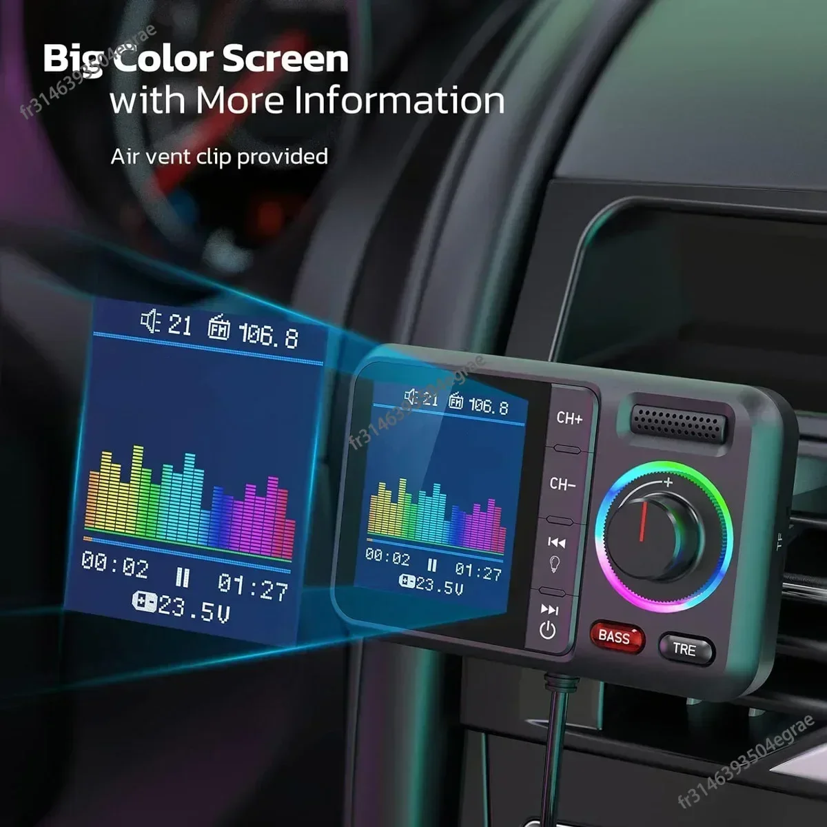 대형 컬러 화면 무선 FM 송신기 2.4A QC3.0  - Audio Music Mp3 리뷰 및 가격
